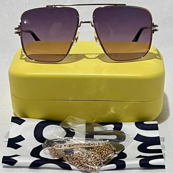 Marc Jacobs 59MM Navigator Sunglasses w/Detachable Chain-Gold Black/Brown-Pink - Picture 1 of 16